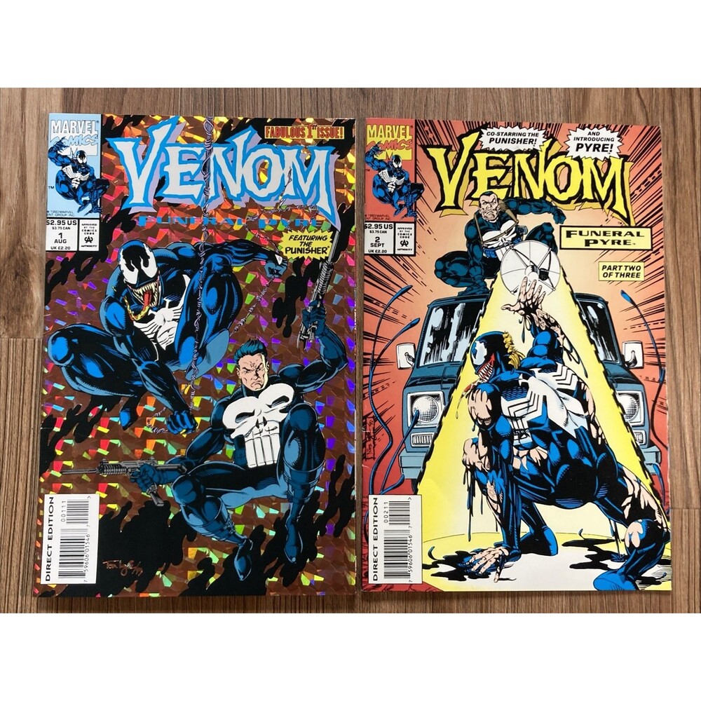 Venom & The Punisher No. 1 & 2: Funeral Pyre (1993) Marvel Comic Book Lot of 2